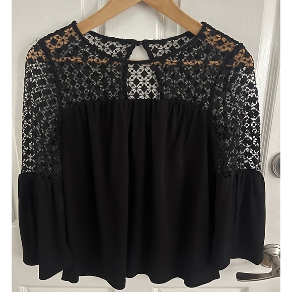 WHBM Black Crochet Lace Top with Bell Sleeved - XXS - Picture 2 of 7